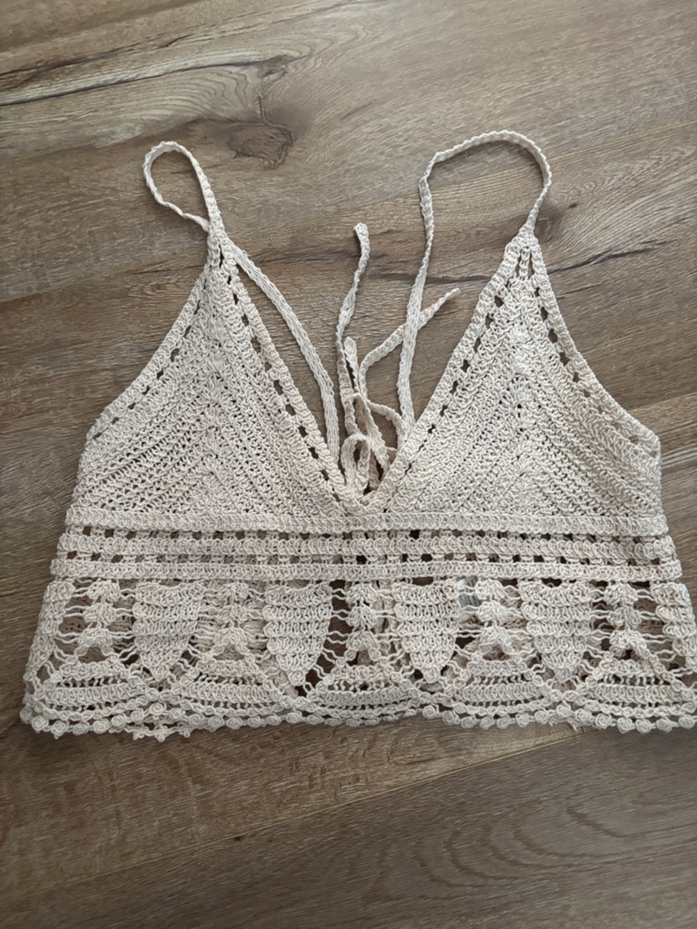 Crocheted V-Neck Tank Top in Cream